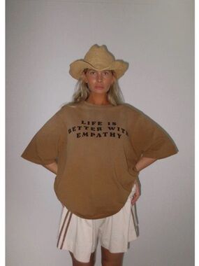 Oversized Tan Slogan Sweatshirt — Life Is Better With Empathy